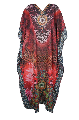 Caftan Maxi Dress, Sheer Georgette Dresses, Pink Kaftan L-3X