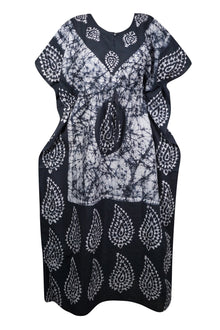  Caftan Maxi Dress, Gift For Mom, Black White Batik Housedress 4XL