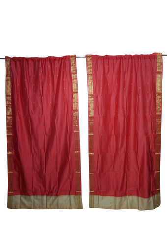 2 Pink Sari Curtain Rod Pocket Drapes, Window Teatment