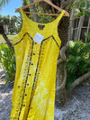 BOHO Summer DRess, Yellow Button Front Strap Dress, Embroidered S/M