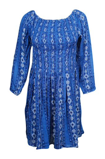 Bohemian Dresses Gypsy Chic Blue Printed Fit Flare ML