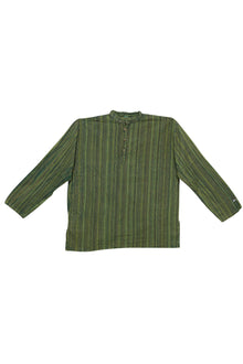  Men's Fashion Short Kurta, Indian Shirt Kurta Green Stripe L
