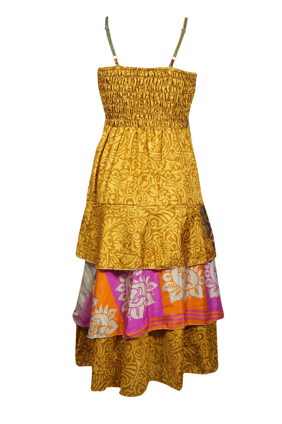 Yellow Beach Dress, Summer Strap Dresses, Recycle Silk Boho Chic Style SM