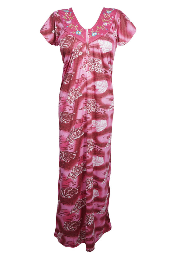 Maxi Caftan Dress, Red Pink Floral Printed Loose M