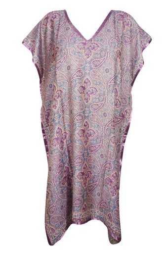 Womans Retro KImono Kaftan Dress Purple Paisley Pashmina Caftan Midi Dress ML