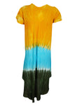 Summer Dresses, Orange Blue Tie Dye Midi Dress, XL