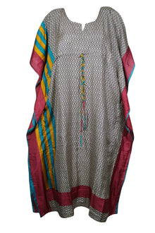  Womans Boho Maxi Beach Kaftan Dress, Recycle Silk Kimono Caftan, Housedress XL