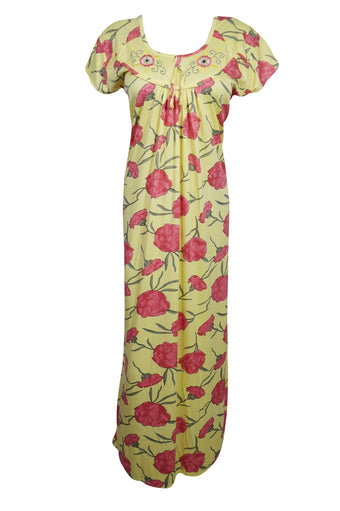 Yellow Caftan Dresses, Kaftan Maxi Dress Boho Resort Cruise Floral Lounge Dresses M