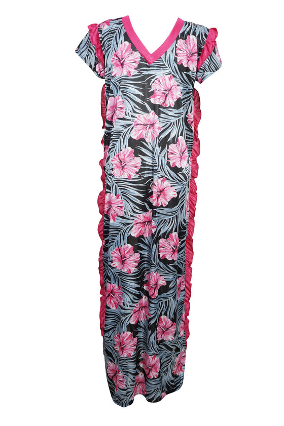 Caftan Maxi Dresses, Maternity Dress, Pink Black Floral M