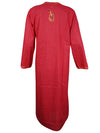Womens Long Tunic Dress, Red Hand Embroidered Kurti Kaftan M