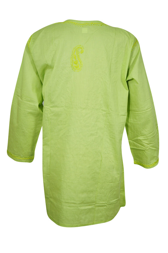 Summer Embroidered Lime Green Handmade Tunic Top M