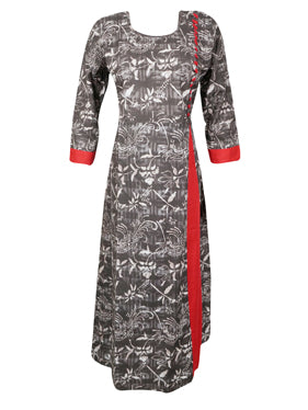 Women's Printed Long Tunic Caftan Gray Red Tunic L