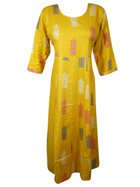 Womans Boho Maxi Dress, Yellow Floral Printed S/M