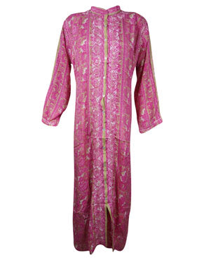 Women's Maxi Duster Pink Floral Printed Kaftan, Summer Long Tunics XL