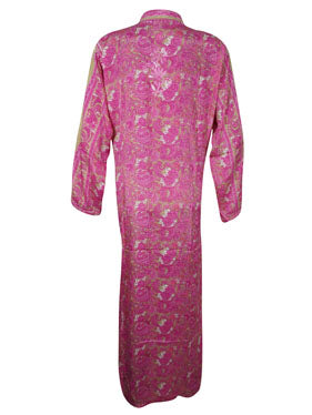 Women's Maxi Duster Pink Floral Printed Kaftan, Summer Long Tunics XL