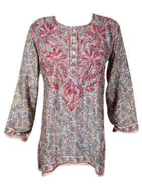 Womens Tunic Top, Silk Shirt, Pink Floral Printed Tunic S