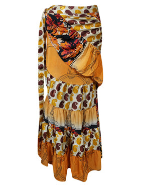 Boho Wrap Skirt for Women, Orange Ruffle Ties, Long Skirt One size