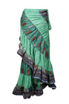 Women Frill Boho Wrap Skirt, Green Printed Ruffle Wrap Skirt One size
