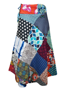 Womens Wrap Around Skirts Blue Pink Patchwork Fashion One Size
