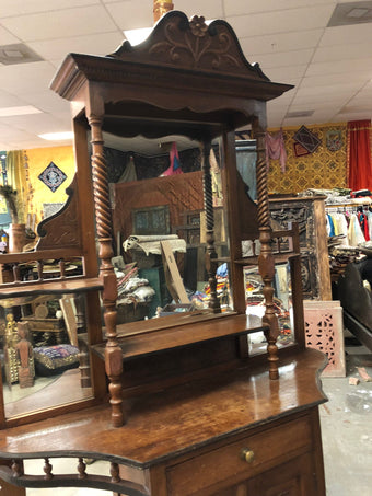 Antique Wall Curio Cabinet Bookcase Reclaimed Artisan Carved Old