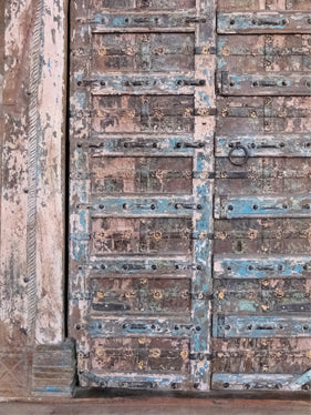 Antique India Door, Veranda Entry Doors, Pink City Jaipur Door, Brass Stars, 83x57