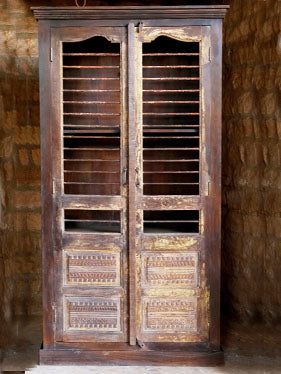 Antique Indian Jali Cabinet, Rustic Farmhouse, Eclectic, Teak wood Tall Armoire 85