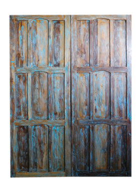 Carved Indian Doors, Organic Blue Barn doors, Reclaimed Wood Sliding door, 96