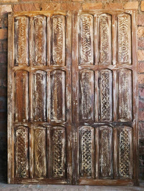 Vintage Limewash Carved Doors, Sliding Door, Artistic Barn Door 96x36