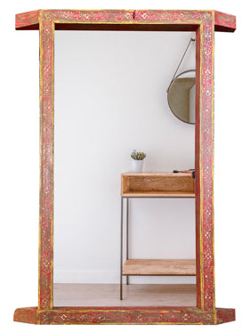 Antique Door Floor Mirror, Rustic Red Painted Large Mirror, Boho Mirror