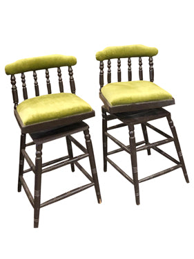 Antique Original Pair Revolving British Colonial Bar Stools, Farmhouse