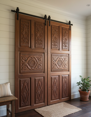  Modern Farmhouse Maximalism & Carved Sliding Doors | Mogulinterior