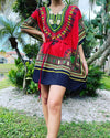 Womens Kaftan Midi Dress Boho Kimono Dresses Green Printed Summer Dress S/M/L