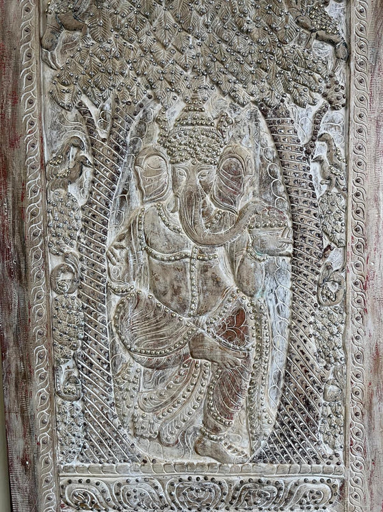 Vintage Temple Door Dancing Ganesha Wall Panel Ornate Studs Carved Barn Door 84x41