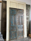 Vintage Carved Double Door Blue Copper Studs Floral Reclaimed Wood Doors 80x40