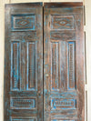 Vintage Carved Double Door Blue Copper Studs Floral Reclaimed Wood Doors 80x40
