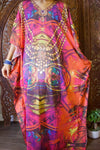 Kaftan Maxi Dress, Red Printed Cruise Kaftan, Womens Travel Viscose Kimono Dress, L-3X
