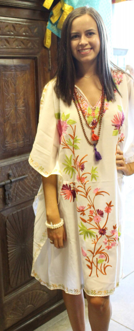 Women Fuchsia Embroidered, Oversized Tunic, Short Kaftan Dress, Leisure Wear L-2X