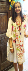 Women's Peach Puff Muumuu Caftan Short Dress, Cotton Embroidered Kimono Dresses L-2X