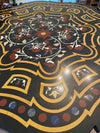 Vintage Inlaid Black Marble Round table, Round Kitchen Table, Round Table on Wood Base
