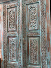 Antique Blue Wardrobe Armoire Floral Brass Studs Hand Carved Storage Cabinet 83x36