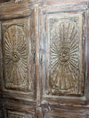 Antique Sunburst Carved Cabinet with Brass Studs Rustic Wardrobe Armoire 76x43