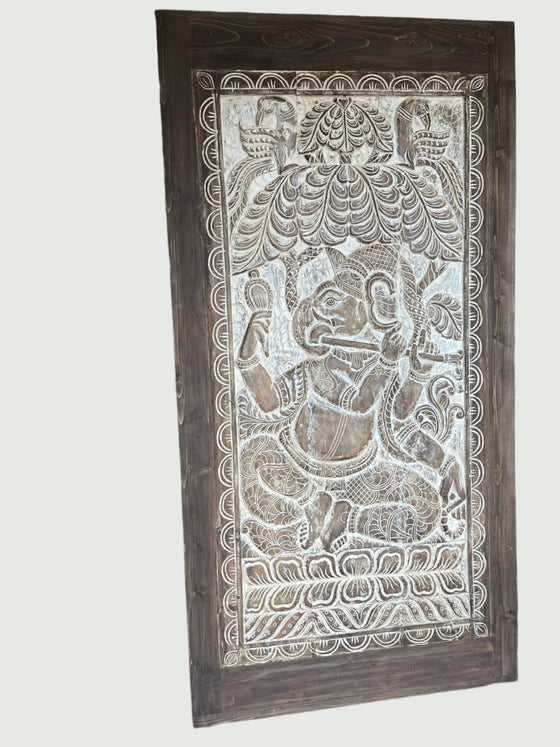Ganesha Carved wooden panel with hand carved design  