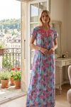 Blue Printed Short Sleeve Caftan Maxi Gown – Women's Soft Sleepwear & Lounge Dress M