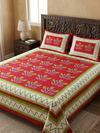 Indian Boho Floral Bedspread – Red & Green Printed Cotton Throw Handmade Bohemian 