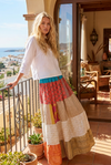 Women's Red & Beige Patchwork Maxi Skirt – Boho Chic Long Skirt for Summer & Travel S/M/L