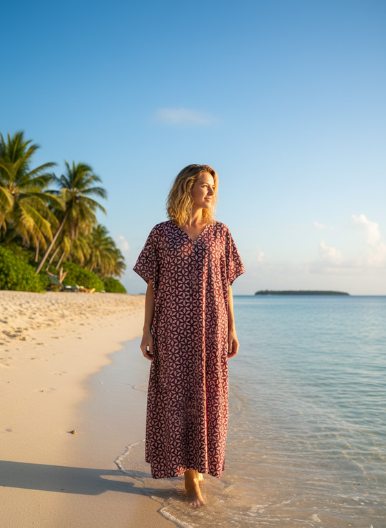 Rouge Pink Long Beach Kaftan – Elegant Summer Caftan Dress for Women One size