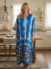 Women’s Electric Blue Silk Maxi Kaftan – Boho Chic Beach & Resort Dress L-2X