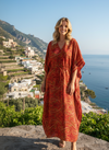 Women’s Orange Red Long Kaftan Dress – Stylish Boho Maxi Kaftan & Summer One size