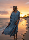Blue & Brown Floral Maxi Kaftan – Stylish Boho Beach Cover-Up Tunic Dress for Women One size