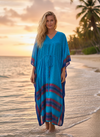 Women’s Tufts Blue Silk Maxi Kaftan – Elegant Boho Beach Caftan for Summer L-2X